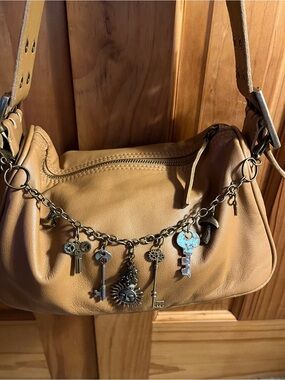 Vintage-Inspired Sun, Key and Mushroom Brass Tone Purse Chain Charm
